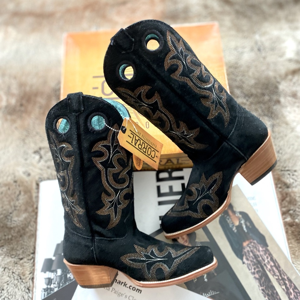 Corral Embroidery Suede Square Toe Cowboy Boot